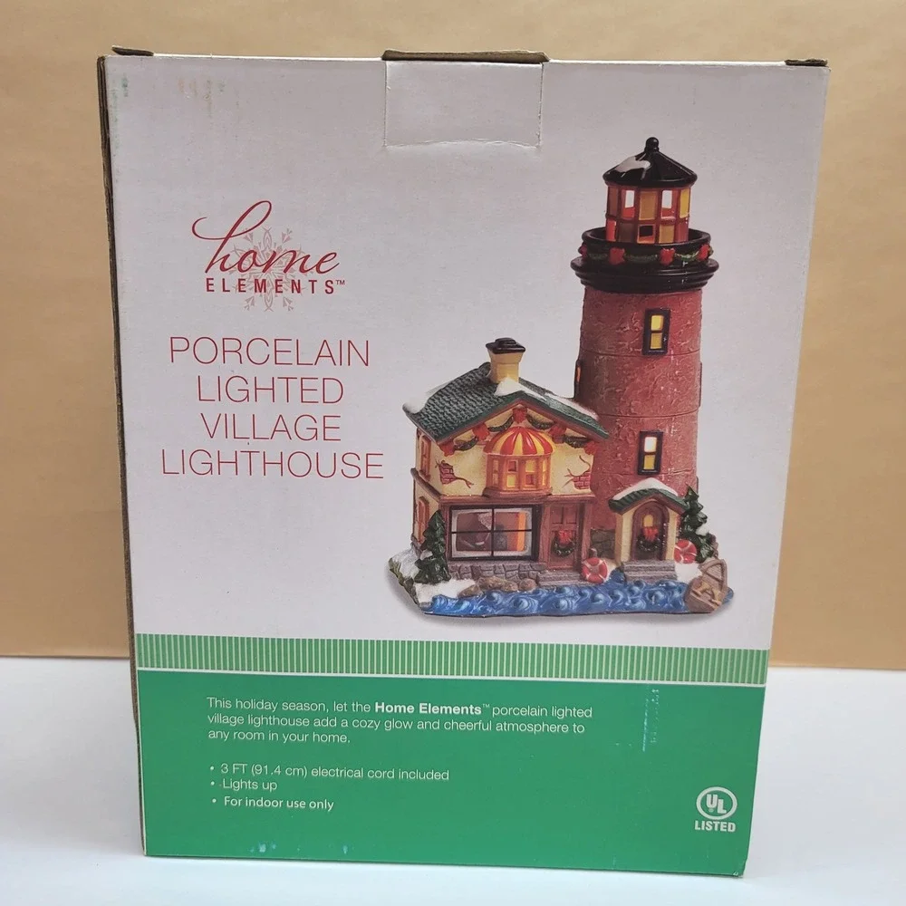 Home Elements Porcelain Lighted Village Lighthouse w/Window Scene Christmas